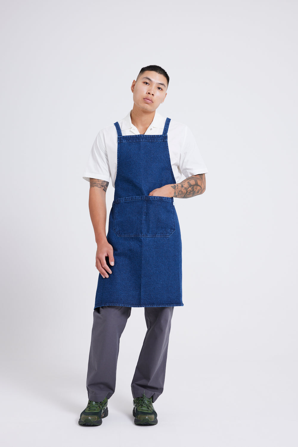Men's Blue Cotton Workshop Apron Shirt - Rugged Professional Workwear For Mechanics